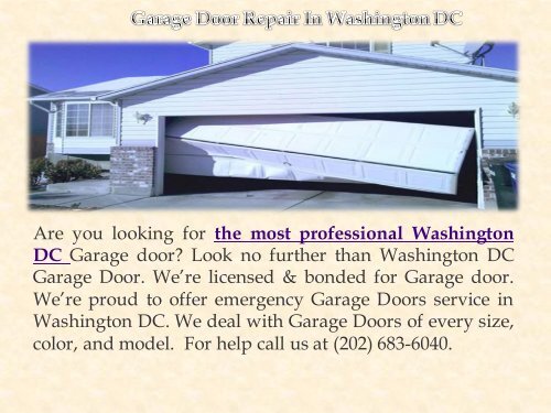 Garage Door Repair In Washington DC