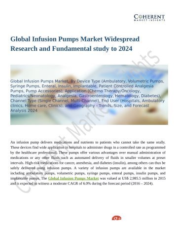 Global Infusion Pumps Market Widespread Research and Fundamental study to 2024