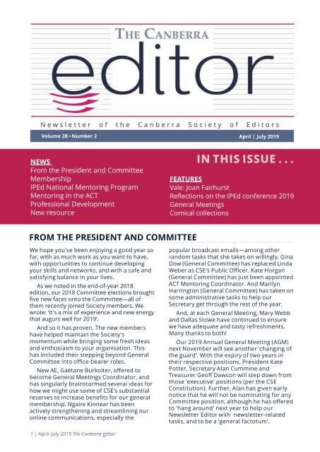The Canberra editor April to July 2019