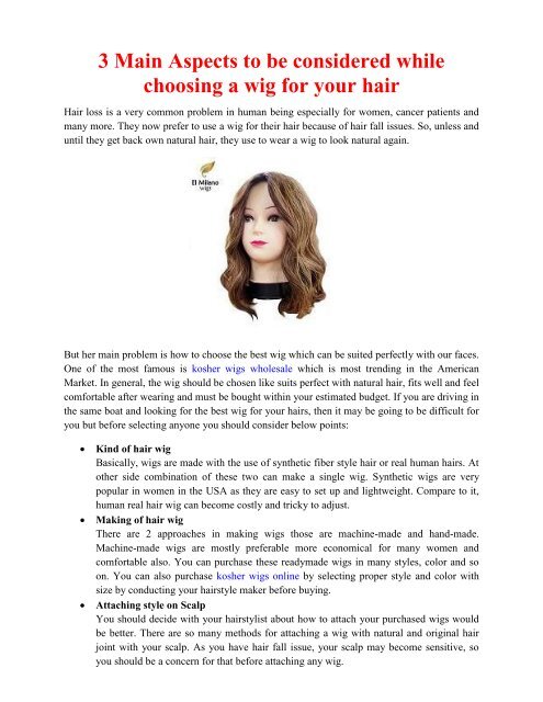 3 Main Aspects To Be Considered While Choosing A Wig For Your Hair