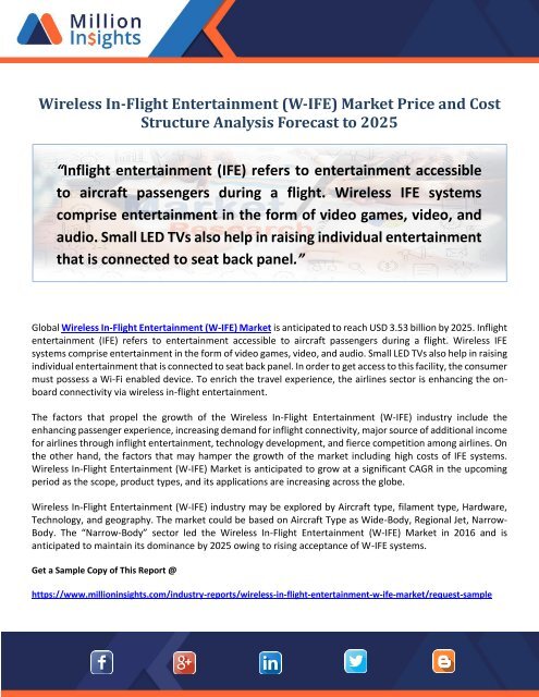 Wireless In-Flight Entertainment (W-IFE) Market Price and Cost Structure Analysis Forecast to 2025