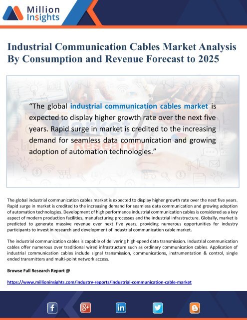 Industrial Communication Cables Market Analysis and Revenue Forecast to 2025