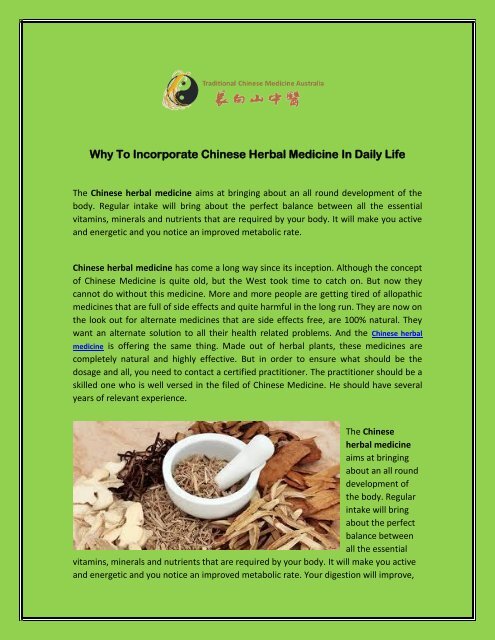 Why To Incorporate Chinese Herbal Medicine In Daily Life