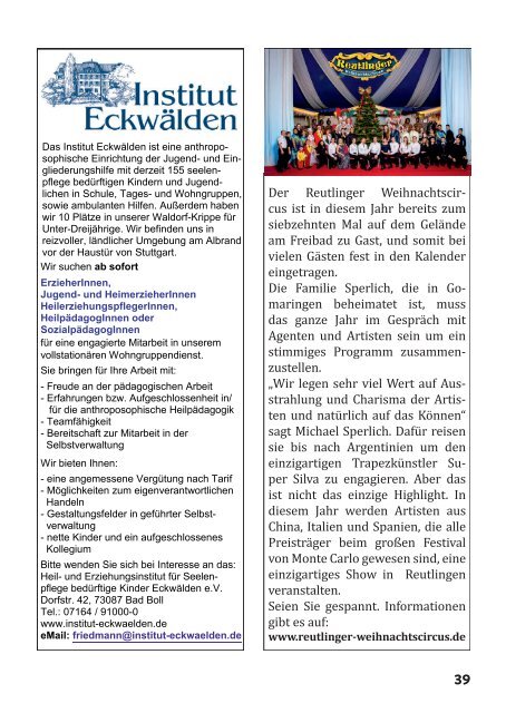 Aktion Kindertraum Tübingen/Reutlingen/Esslingen/Villingen-Schwenningen/Sigmaringen 2019