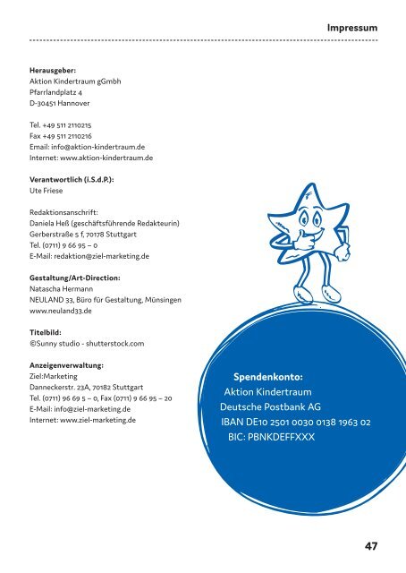 Aktion Kindertraum Tübingen/Reutlingen/Esslingen/Villingen-Schwenningen/Sigmaringen 2019