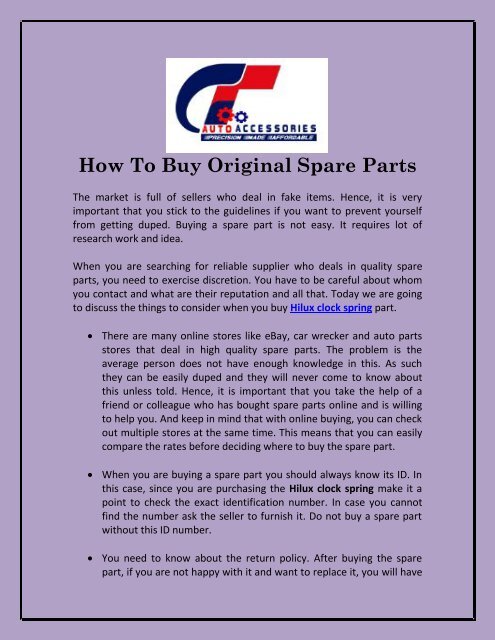 How To Buy Original Spare Parts