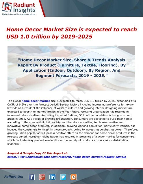 Home Decor Market Size Is Expected To Reach Usd 1 0 Trillion By 2019 2025 - Home Decor Industry Statistics 2019