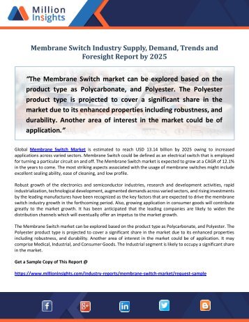 Membrane Switch Industry Supply, Demand, Trends and Foresight Report by 2025