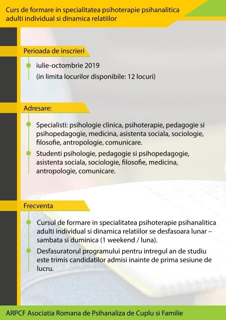 Inscrieri curs psihoterapie psihanalitica 2019