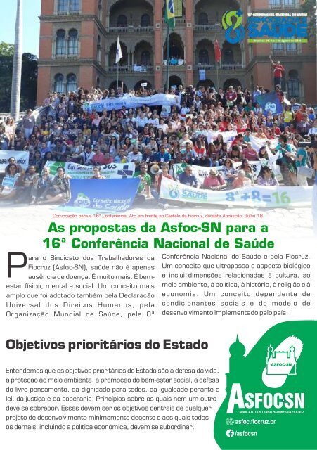 PROPOSTAS DA ASFOC PARA 16ª CONFERÊNCIA NACIONAL DE SAÚDE