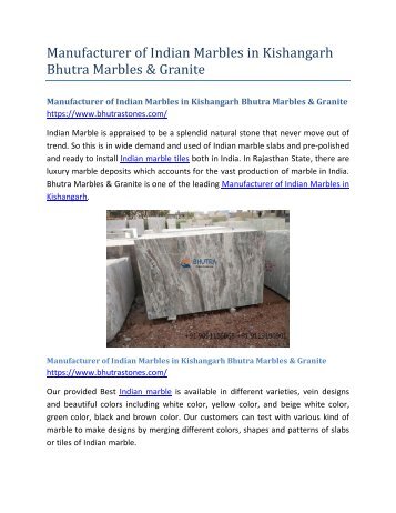 Manufacturer of Indian Marbles in Kishangarh Bhutra Marbles & Granite