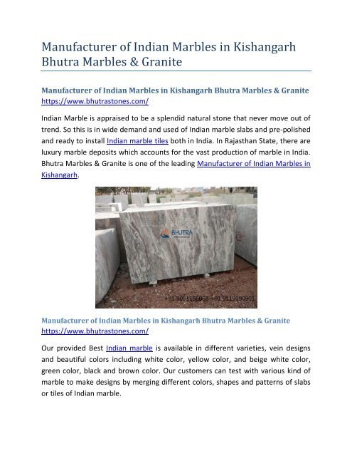 Manufacturer of Indian Marbles in Kishangarh Bhutra Marbles & Granite