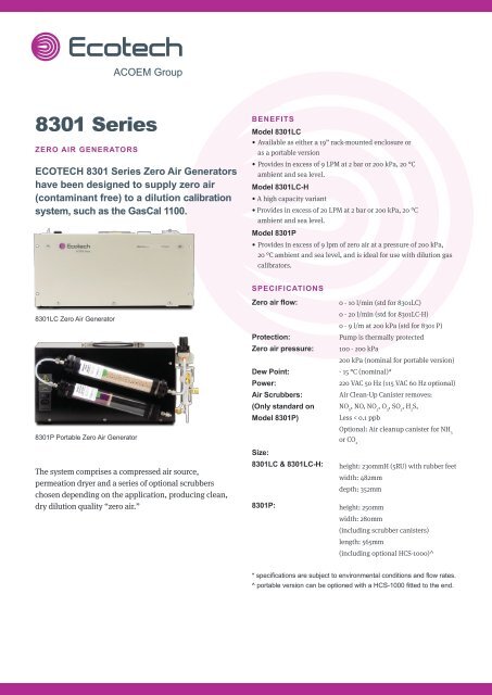 ECOTECH-Model-8301-Series-Zero-Air-Generators-spec-sheet-20190412