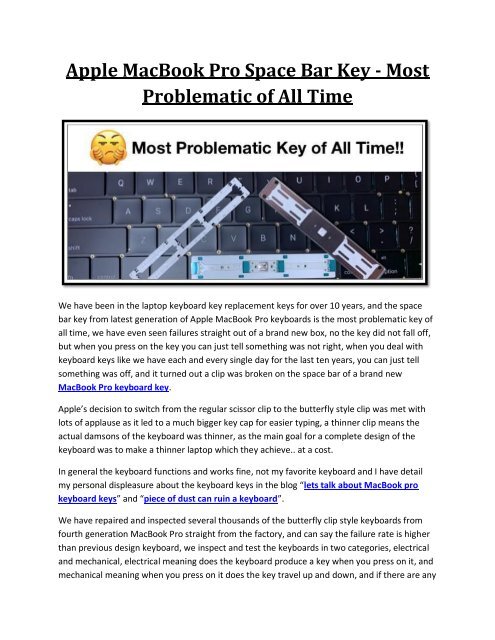 Apple MacBook Pro Space Bar Key - Most Problematic of All Time