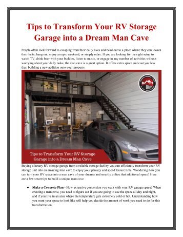 Tips to Transform Your RV Storage Garage into a Dream Man Cave