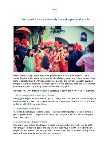 How to make Baraat extremely fun and super comfortable