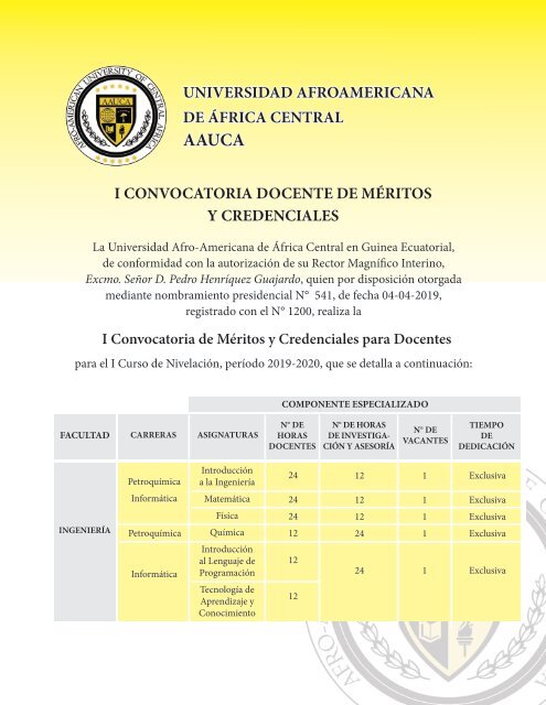 Convocatoria para Docentes en la AAUCA