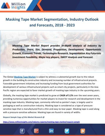 Masking Tape Market Segmentation, Industry Outlook and Forecasts, 2018 - 2023