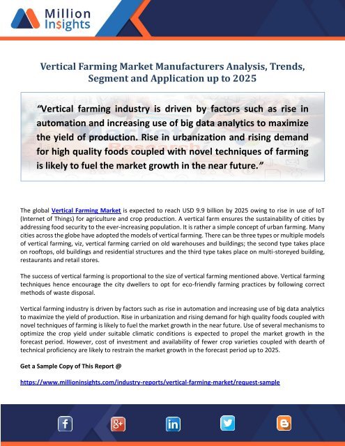 Vertical Farming Market Manufacturers Analysis, Trends, Segment and Application up to 2025