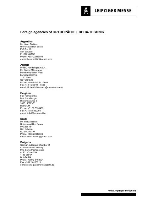 list of foreign agencies - ORTHOPÄDIE + REHA-TECHNIK