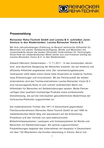 Pressemeldung - Reinecker Reha-Technik