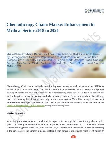 Chemotherapy Chairs Market Enhancement in Medical Sector 2018 to 2026