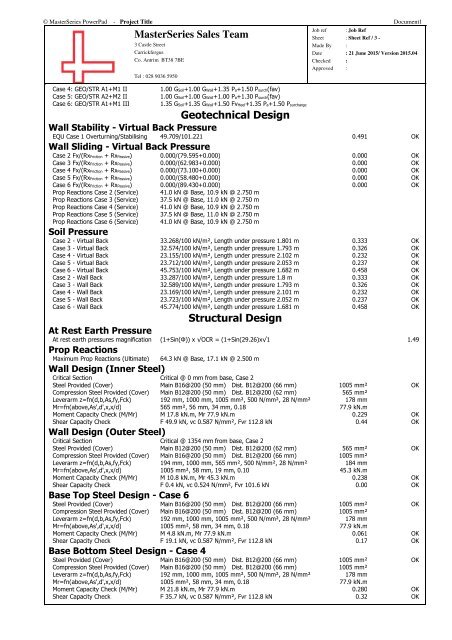 MasterKey Retaining Walls Sample Output