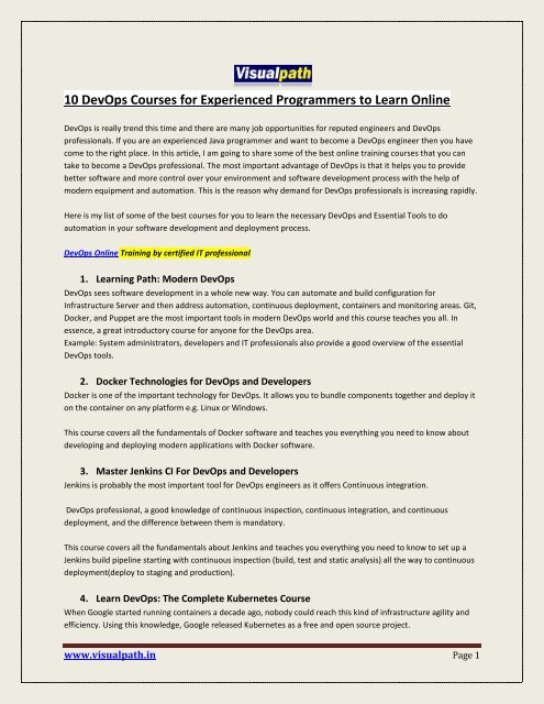 10 Devops Courses For Experienced Programmers To Learn Online