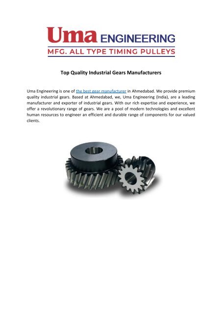 Top Quality Industrial Gears Manufacturers