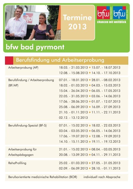 Termine 2013 - BFW Bad Pyrmont & BFW Weser-Ems