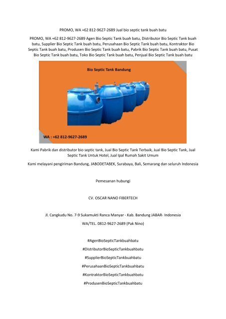 PROMO, WA +62 812-9627-2689 Jual bio septic tank buah batu