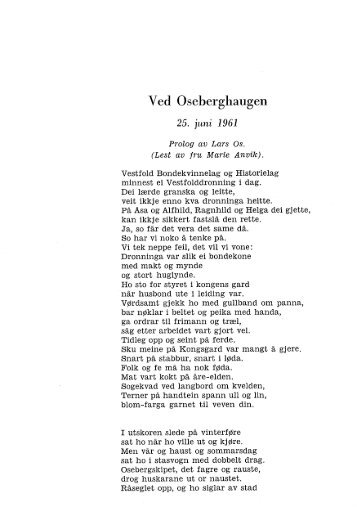 Ved Oseberghaugen 25. juni 1961, Prolog 