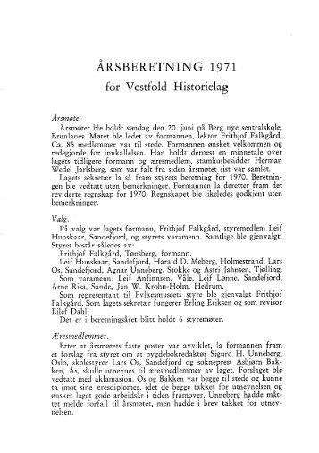 Årsberetning Vestfold Historielag 1971