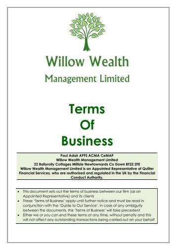 Willow Wealth Terms of Business Financial Planning V10.0