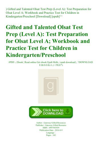 ^DOWNLOAD-PDF) Gifted and Talented Olsat Test Prep (Level A) Test Preparation for Olsat Level A; Workbook and Practice Test for Children in KindergartenPreschool [Download] [epub]^^