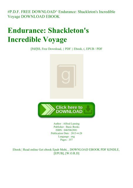 #P.D.F. FREE DOWNLOAD^ Endurance Shackleton&amp;#039;s Incredible Voyage DOWNLOAD EBOOK