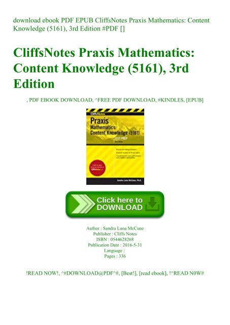 5161 3rd Edition CliffsNotes Praxis Mathematics: Content Knowledge