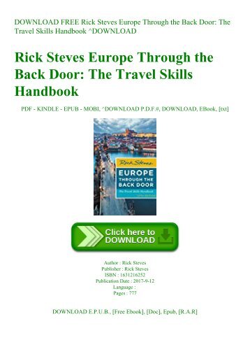 DOWNLOAD FREE Rick Steves Europe Through the Back Door The Travel Skills Handbook ^DOWNLOAD [PDF]