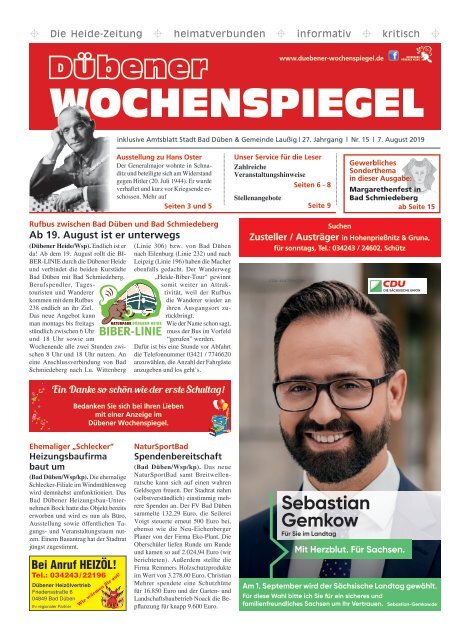 Dübener Wochenspiegel - Ausgabe 15 - Jahrgang 2019