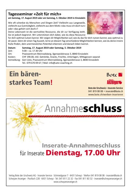 Schwyzer Anzeiger – Woche 32 – 9. August 2019