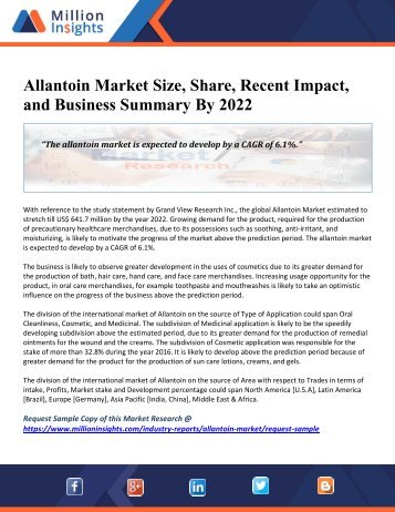 Allantoin Market Size, Share, Recent Impact, and Business Summary By 2022