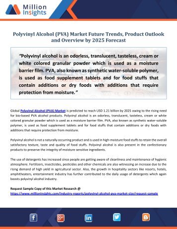 Polyvinyl Alcohol (PVA) Market Future Trends, Product Outlook and Overview by 2025 Forecast