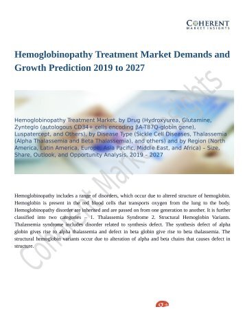 Hemoglobinopathy Treatment Market is Anticipated to Show Growth by 2027