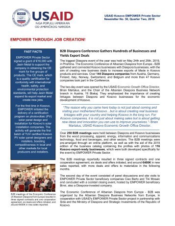 USAID EMPOWER Private Sector Newsletter, Quarter Two, 2019