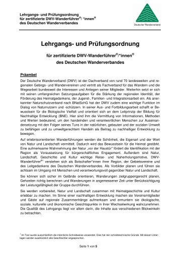 Lehrgangs- und Prüfungsordnung für zertifizierte DWV-Wanderführer®/*innen® des Deutschen Wanderverbandes