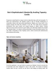 Get a sophisticated lifestyle by availing Tapestry Condo