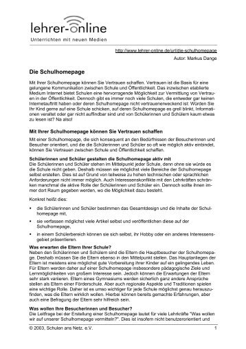 Die Schulhomepage - Lehrer-Online