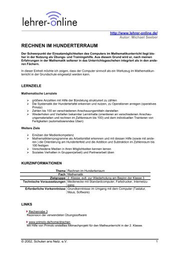 RECHNEN IM HUNDERTERRAUM - Lehrer-Online