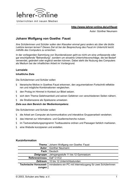 Johann Wolfgang Von Goethe Faust Lehrer Online