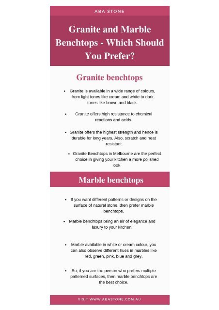 Granite And Marble Benchtops Which Should You Prefer